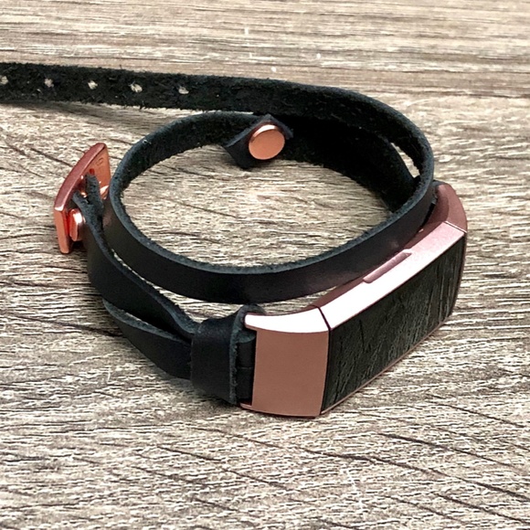 Black Double Wrap Rose Gold Charge 4 Leather Strap - Picture 7 of 8